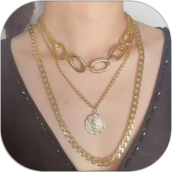 Manufacturer  CSIYANJRY99 Chunky Gold Necklaces for Women,Multilayer Punk 80s Hip Hop Necklace,Layered Cuban Link Chain Statement Necklace 90s Freaknik Outfit Accessories for Women  necklace