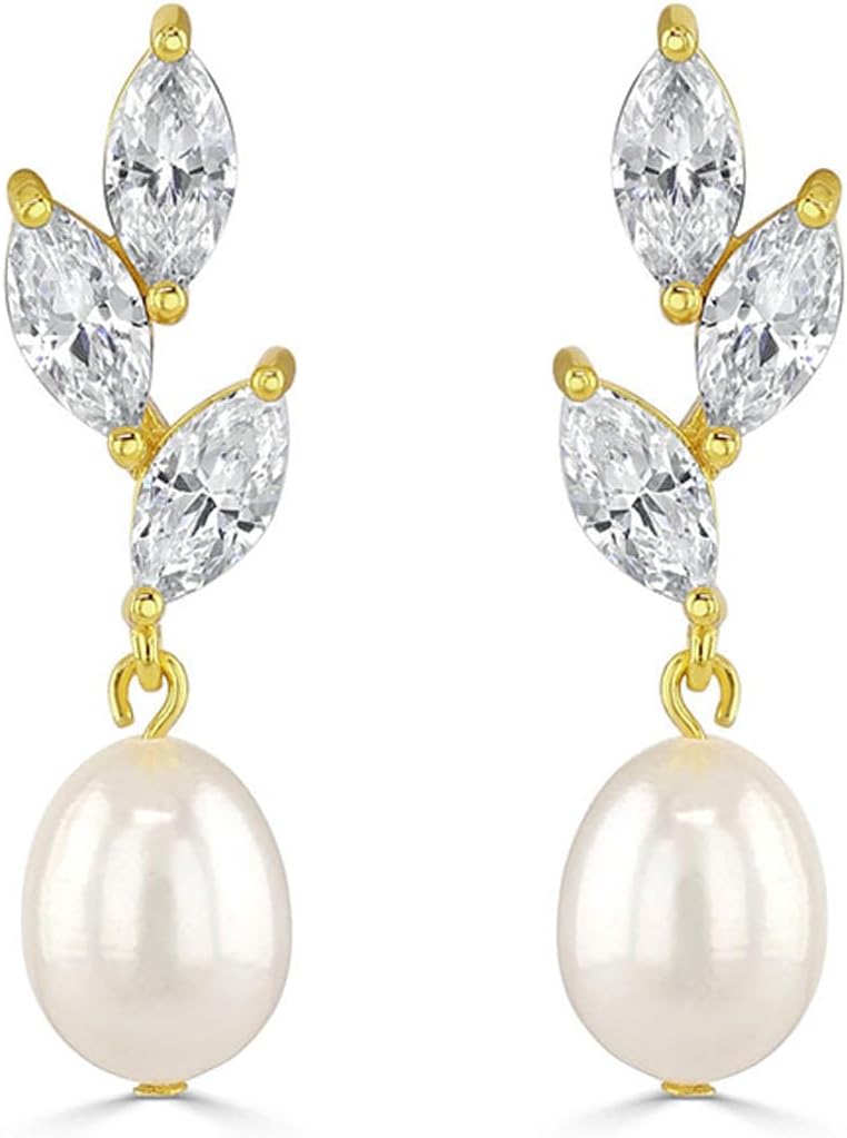 Manufacturer  Dainty Gold Pearl Earrings for Women, Trendy 14k Gold Filled Freshwater CZ Leaf Bow Pearl Dangle Drop Earrings Lightweight Hypoallergenic Bridesmaid Stud Earring Wedding Statement Jewelry for Women Gifts  earring