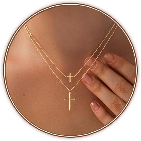 Manufacturer  Cross Necklace for Women 14K Gold Plated/Sterling Silver Cross Necklace Dainty Tiny Layered Choker Cross Pendant Necklaces Faith Jewelry First Communion Gifts for Her ﻿  necklace