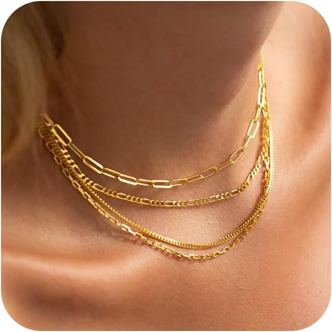 Manufacturer  Gold/Silver Necklaces Stack For Women,14K Gold/Sterling Silver Plated Simple Layered Choker Necklaces For Women,Stackable Multilayer Pearl Cross Disc Circle Pendant Cuban Herringbone Snake Paperclip Chain Necklaces