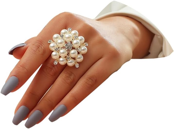Manufacturer  Pearl Ring for Women Promise Stacking Pearl Rings Adjustable Open Pearls Finger Ring Trendy Personality Christmas Pearls Jewerly Prom Dress Jewerly   rings