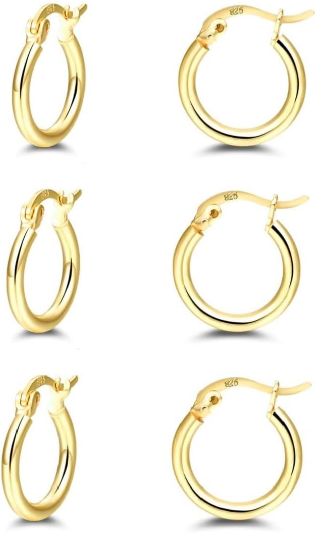 Manufacturer  14K Gold Plated Hoop Earrings for Women, 4 Pairs Sterling Silver Post Small Hoops, Gold Huggie Earrings Set for Women Men (13mm 15mm 20mm 25mm)   rings