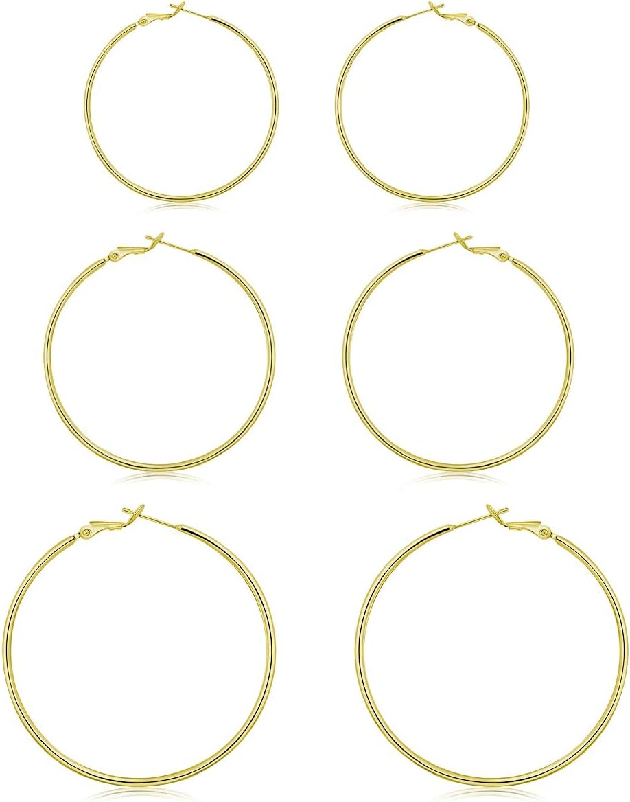 Manufacturer  3 Pairs Sterling Silver Hoop Earrings, 14K White Gold Plated Big Hoop Earrings Set for Women 40 50 60MM  earring