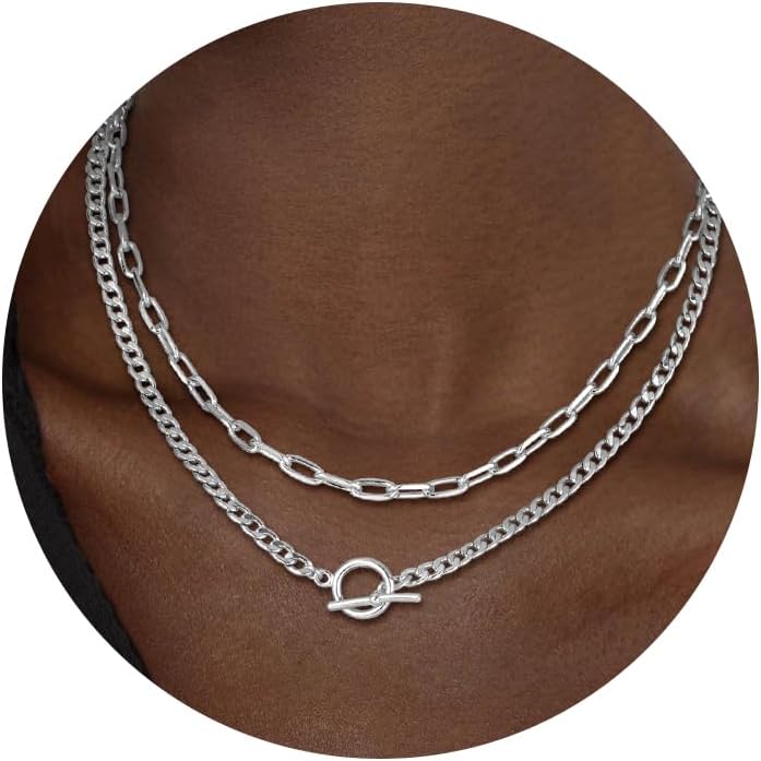 Manufacturer  CHESKY Gold Layered Necklaces for Women, 14K Dainty Gold Chain Necklace Women Trendy Cuban Link Paperclip Chain Toggle Clasp Necklace Fashion Chunky Jewelry for Women  Necklace