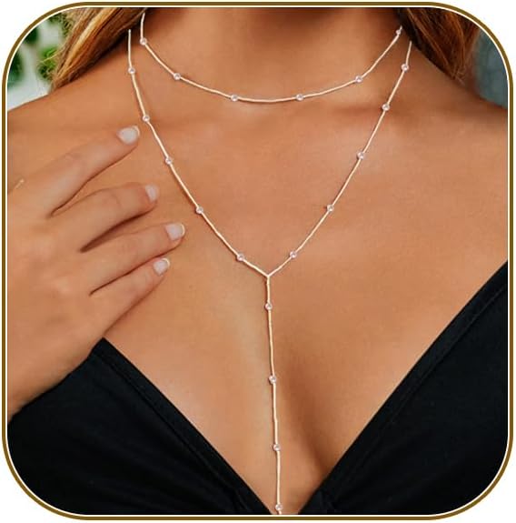 Manufacturer  Lariat Gold Necklace for Women, Dainty Long Necklace 14k Gold Plated/Silver Y-Shaped Layered Beaded Chain Drop Necklaces for Women Trendy Simple Gold Jewelry for Women Gifts  Necklace