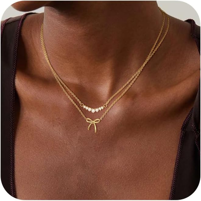 Manufacturer  Gold Necklace for Women - Bow Necklace 14K Dainty Gold Necklace Cute Small Tiny Bow Pendant Choker Chain Necklace Trendy Necklaces for Women Gold Jewelry Gift  Necklace