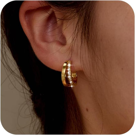 Manufacturer  Dainty Small Hoop Earrings for Women -Trendy 14K Gold/Silver Plated Hypoallergenic Lightweight Huggie Earring Double Hoops Earrings for Women Fashion  earring