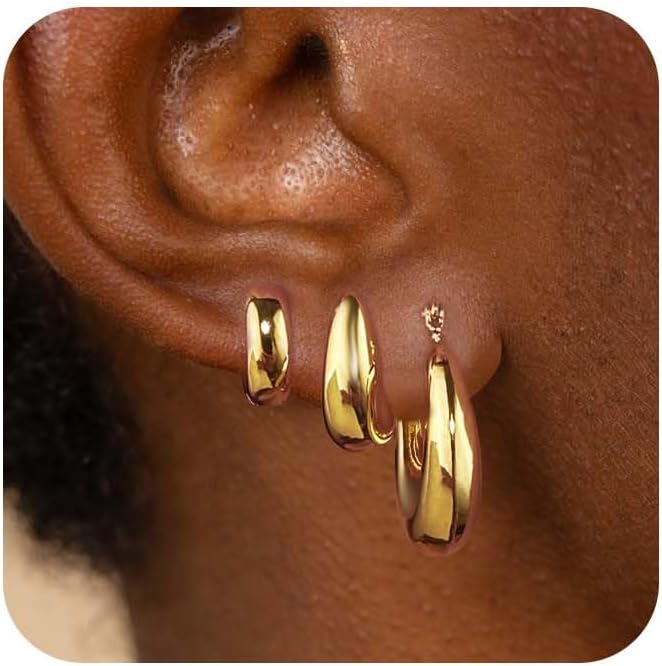 Manufacturer  6 Pairs 14K Gold Hoop Earrings for Women,Chunky Hoop Earrings Multipack Hypoallergenic,Lightweight Hoop Earrings for Women Gold Jewelry Gifts  earring