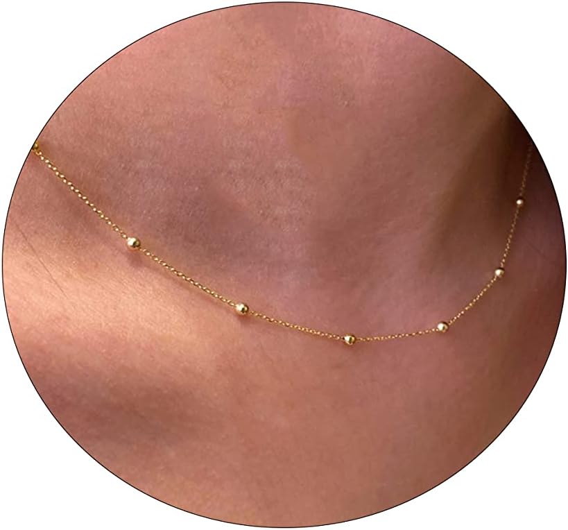 Manufacturer  BERISO 14K Gold/Silver Plated Satellite Choker Shining Dots Station Box Chain 3 Blue Beads Sparkle Chain Necklace Open Hearts Open Stars Link Chain Exquisite Jewelry for women  necklace