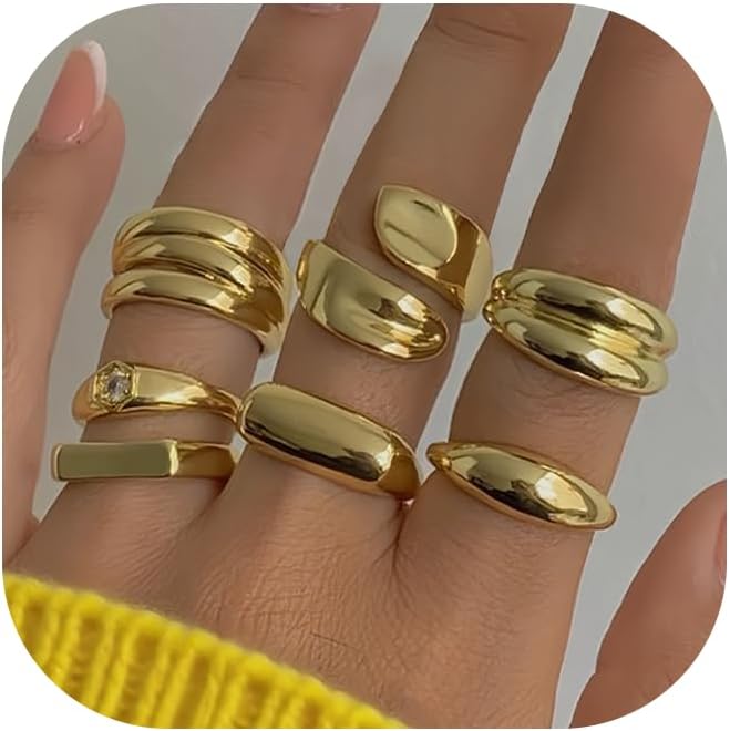 Manufacturer  YEEZII Chunky Gold Rings for Women Non Tarnish, 18K Gold Plated Stackable Thumb Ring, Statement Women Rings Set   rings