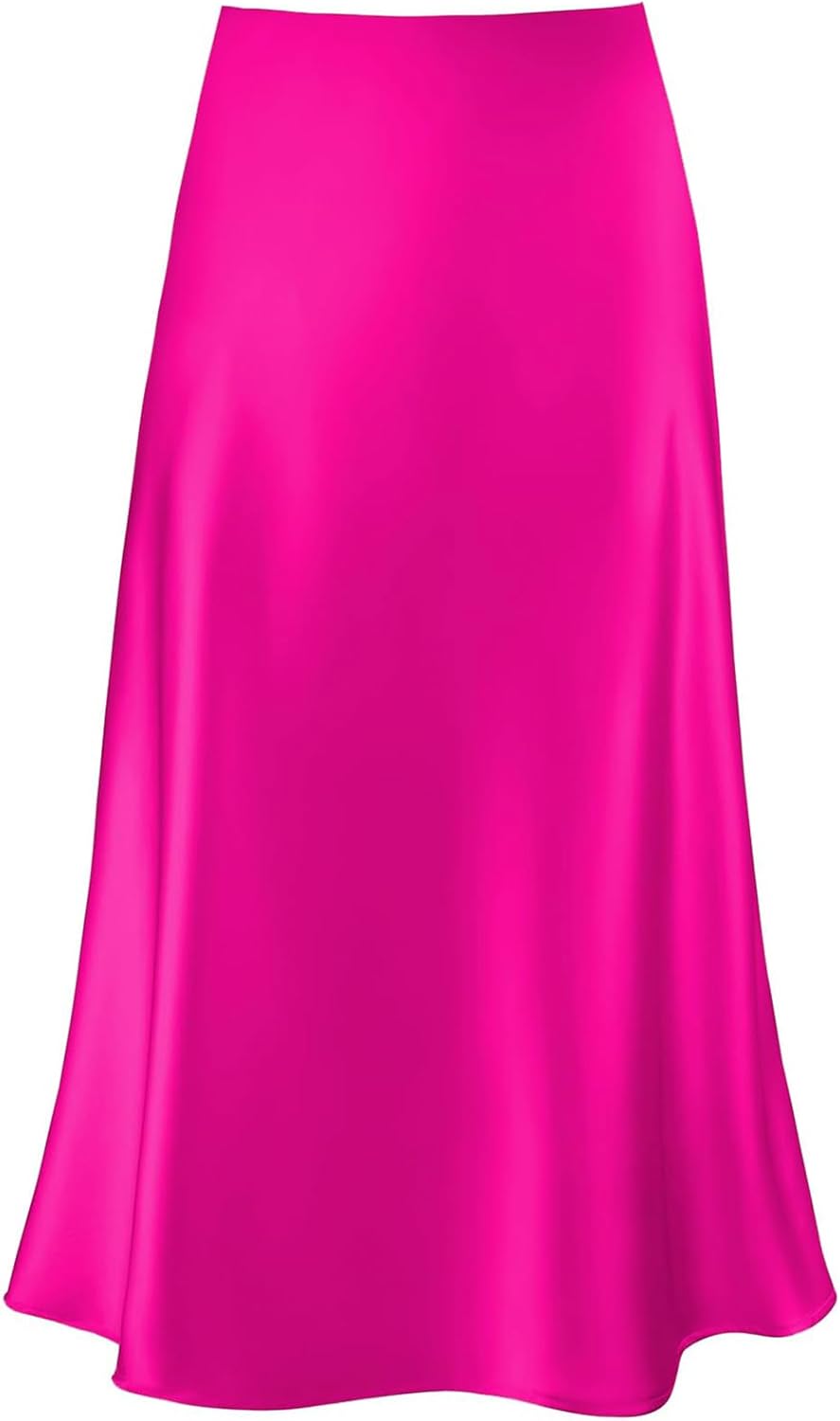 Manufacturer  Women's Satin High Waist Hidden Elasticized Waistband Flared Casual A Line Midi Skirts