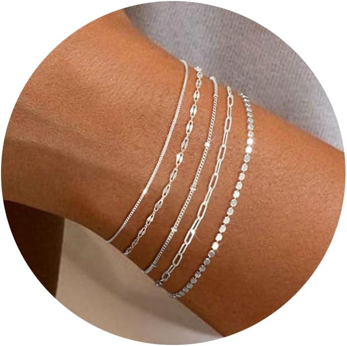 Manufacturer  MBW Silver Bracelet Set - Dainty 14K Silver Bracelets, Waterproof, Trendy Minimalist, Small Thin Bracelets for Women, Gift  bracelets
