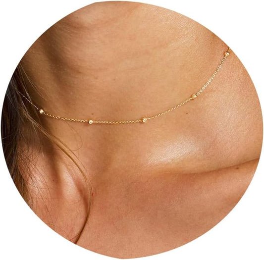 Manufacturer  Tewiky Gold Chain Necklace for Women, 14k Gold Plated Thin Beaded Wave Box Chain Necklace Dainty Gold Necklace Simple Layered Gold Choker Necklaces Minimalist Gold Link Chain Necklace Trendy Jewelry for Women  Necklace