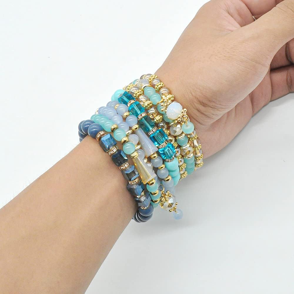 Manufacturer  Bohemian Bracelet Sets for Women - 6 Sets Stackable Stretch Bracelets Multi-color Boho Jewelry for Women Hippie Bracelets Dainty Jewelry  bracelets
