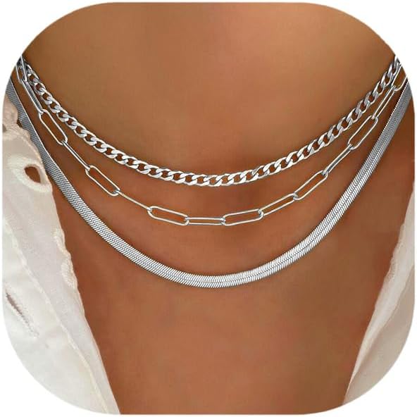 Manufacturer  Gold Layered Necklaces for Women, 14K Gold Plated Dainty Gold Chain Choker Necklace Stack, Herringbone Gold Necklaces Set  Necklace