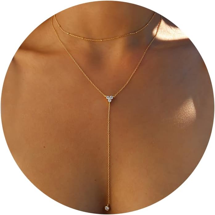 Manufacturer  Foxgirl Lariat Gold Necklace for Women, Dainty Long Necklace 14k Gold Plated/Silver Y-Shaped Pendant Necklace Trendy Layered Cz Beaded Chain Drop Necklaces Simple Gold Jewelry For Women Gift  Necklace
