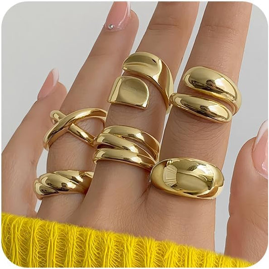 Manufacturer  YEEZII Chunky Gold Rings for Women Non Tarnish, 18K Gold Plated Stackable Thumb Ring, Statement Women Rings Set   rings