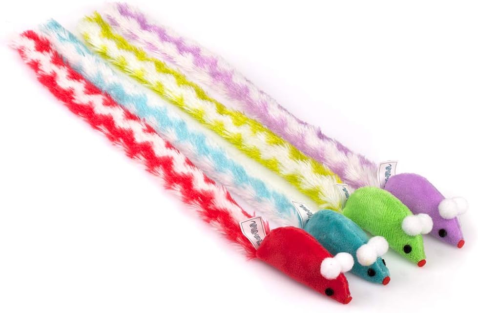 Manufacturer  CHIWAVA 4 Packs 15 Inch Long Soft Plush Cat Toys Mice with Bell Rustle Sound Small Mouse Activity Interactive Toy    Cat toy