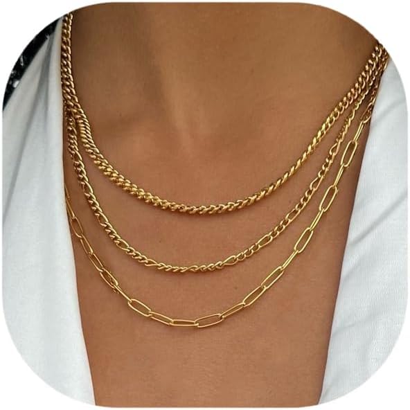 Manufacturer  Gold Layered Necklaces for Women, 14K Gold Plated Dainty Gold Chain Choker Necklace Stack, Herringbone Gold Necklaces Set  Necklace