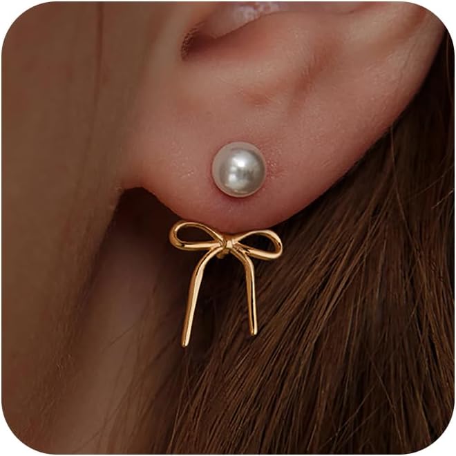 Manufacturer  14K Gold Plated/Silver Earrings for Women Trendy, Dainty Bow Earrings for Women Cute Pearl Huggie Earring Hoops Twist Rope Bow Stud Pearl Dangle Cubic Zirconia Earrings Jewelry Gifts  earring