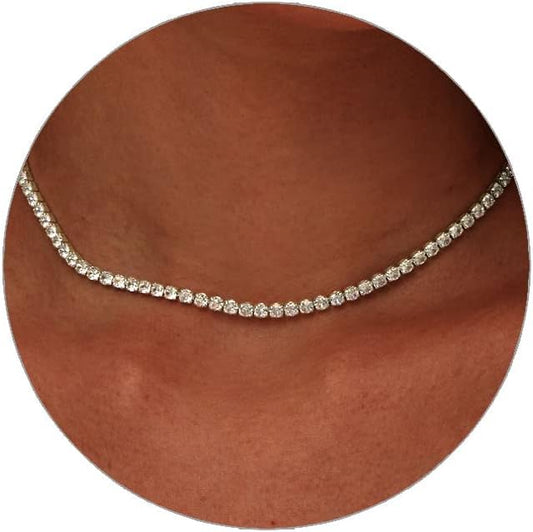 Manufacturer  Luxval Tennis Necklace 14K Gold Plated Rhinestone Butterfly Choker Necklaces for women Dainty Zirconia Cut Faux Diamond chain 3mm  necklace