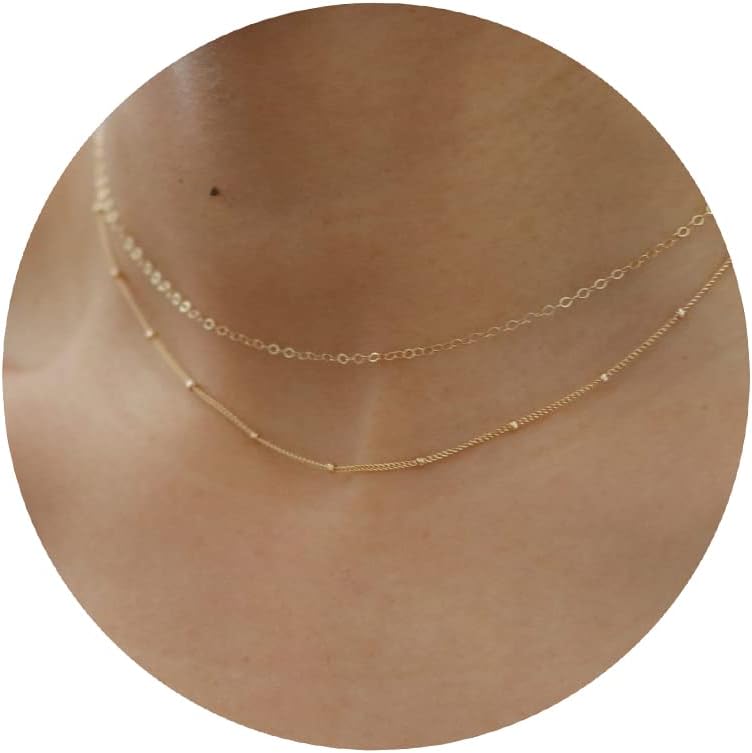 Manufacturer  Tewiky Gold Chain Necklace for Women, 14k Gold Plated Thin Beaded Wave Box Chain Necklace Dainty Gold Necklace Simple Layered Gold Choker Necklaces Minimalist Gold Link Chain Necklace Trendy Jewelry for Women  Necklace