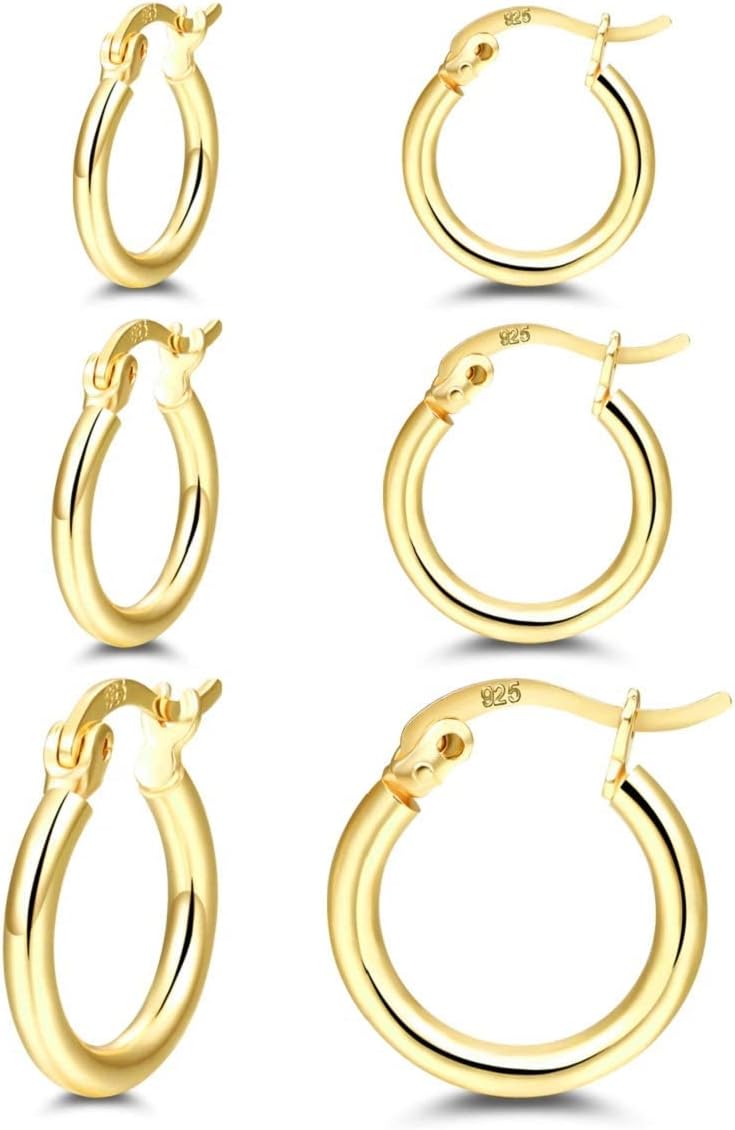 Manufacturer  14K Gold Plated Hoop Earrings for Women, 4 Pairs Sterling Silver Post Small Hoops, Gold Huggie Earrings Set for Women Men (13mm 15mm 20mm 25mm)   rings