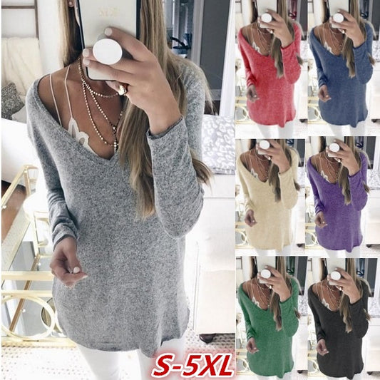 Autumn and winter new sweaters European and American long-sleeved V-neck knitted sweater tops women's clothing