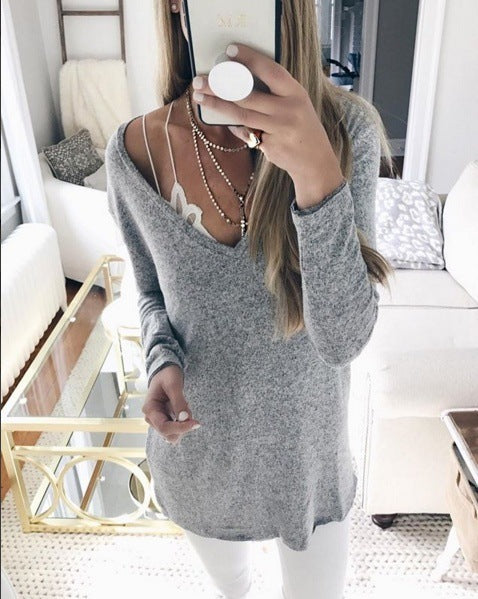 Autumn and winter new sweaters European and American long-sleeved V-neck knitted sweater tops women's clothing