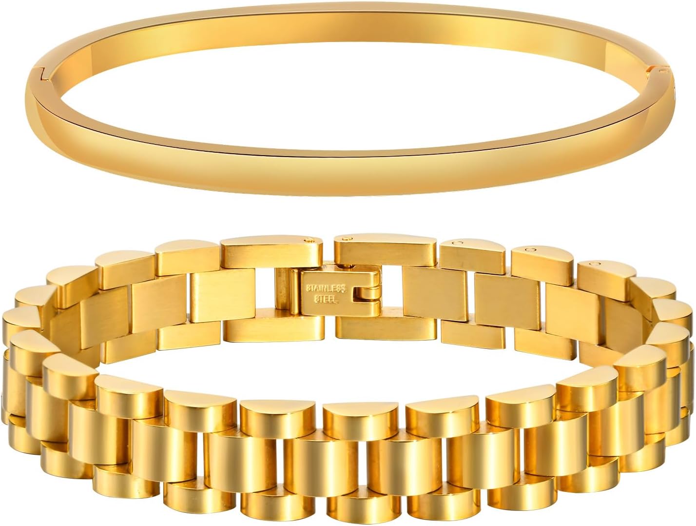 Manufacturer  MPRAINBOW 2pcs Gold Chain Link Bracelet, Stainless Steel Crystal Friendship Bracelets Bangle,Watch Band Chains Wristband Jewelry with Adjust Tool  bracelets