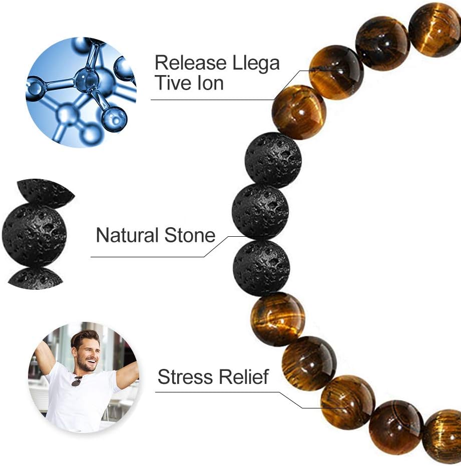 Manufacturer  M MOOHAM Natural Stone Bracelets for Men - 8mm Tiger Eye, Matte Agate, Lava Rock - Teen Boys Gifts for Birthday, Anniversary, Christmas  bracelets