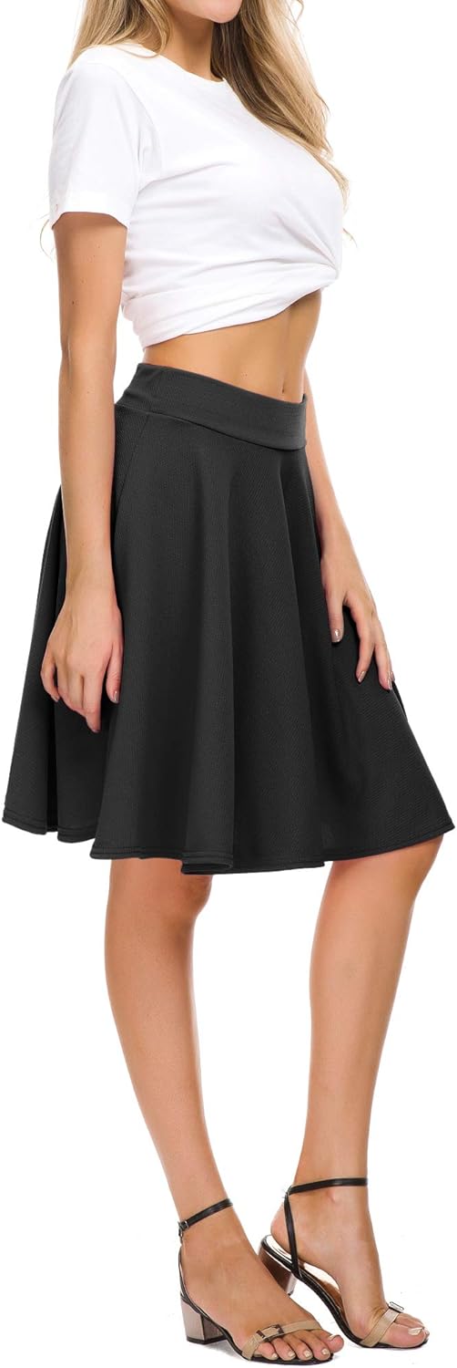 Manufacturer  EXCHIC Women's Casual Stretchy Flared Mini Skater Skirt Basic A-Line Pleated Midi Skirts