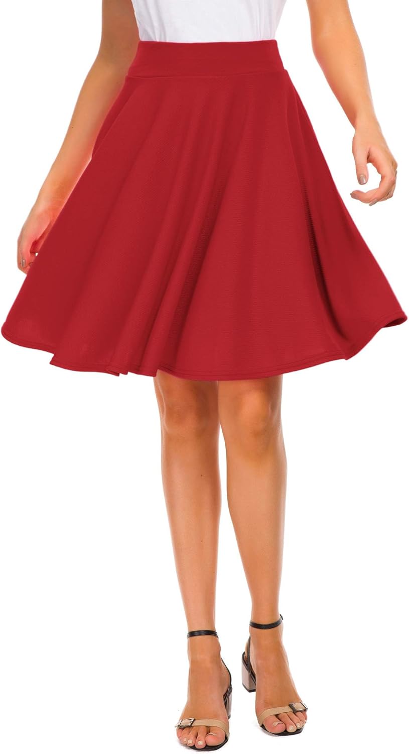 Manufacturer  EXCHIC Women's Casual Stretchy Flared Mini Skater Skirt Basic A-Line Pleated Midi Skirts