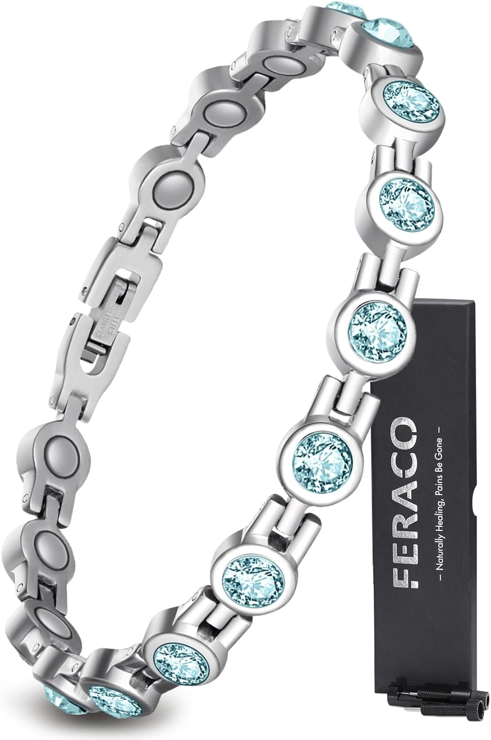 Manufacturer  Feraco Magnetic Bracelets for Women, Titanium Steel Magnetic Bracelet with Neodymium Magnets & Sparkling Crystals, Jewelry Gifts  bracelets