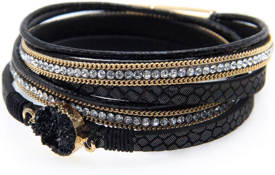 Manufacturer  Fesciory Leather Wrap Bracelets for Women, Boho Leopard Multi-Layer Crystal Beads Cuff Bracelet Jewelry  bracelets
