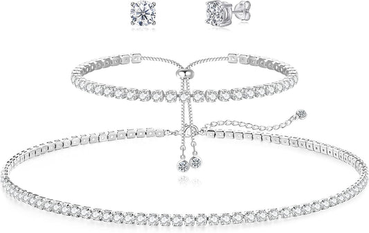 Manufacturer  Tennis Necklace Bracelet for Women, Sterling Sliver, Dainty Chocker Necklace, Crystal Bracelet for Women, Wedding Jewelry for Bride, Sparkly Party Prom Hypoallergenic  Necklace