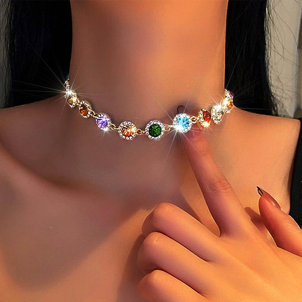Manufacturer  ACEDRE Colorful Crystal Choker Necklace Sparkly Rhinestone Chokers Necklaces Gold Chain Party Prom Neck Jewelry for Women  necklace