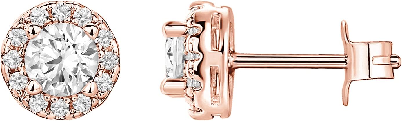 Manufacturer  PAVOI 14K Gold Plated Sterling Silver Post Brilliant Round Faux Diamond Halo Earrings - Premium Cubic Zirconia in Rose, White, and Yellow Gold  earring