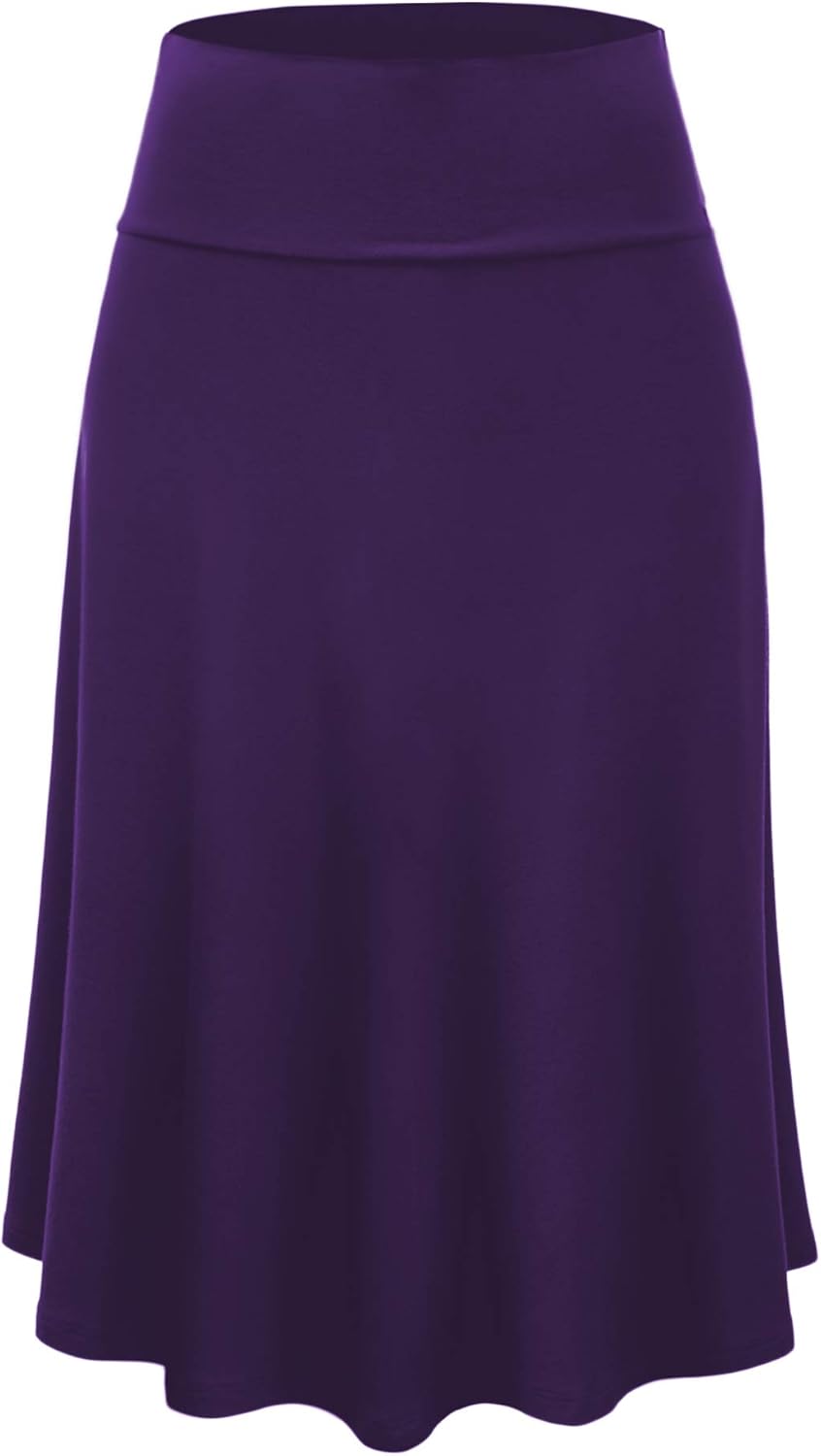 Manufacturer  Lock and Love Women's Solid Ombre Lightweight Flare Midi Pull On Closure Skirts S-XXXL Plus Size