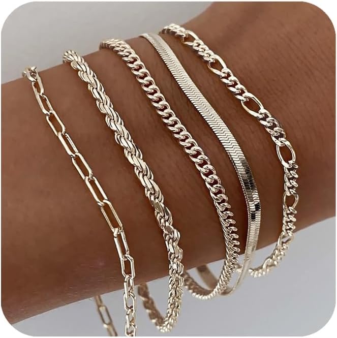 Manufacturer  DEARMAY Gold Bracelets - Real 14K Women's Cute Tennis Cubic Beaded Link Paperclip Dainty Bracelet Pack  bracelets