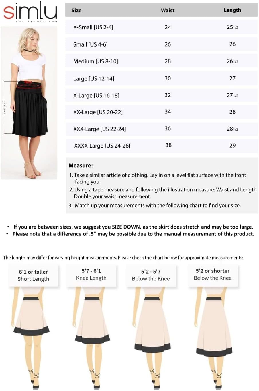 Manufacturer  Simlu Skirts for Women Regular and Plus Size Skirt with Pockets Below The Knee Length Ruched Flowy Midi Skirts