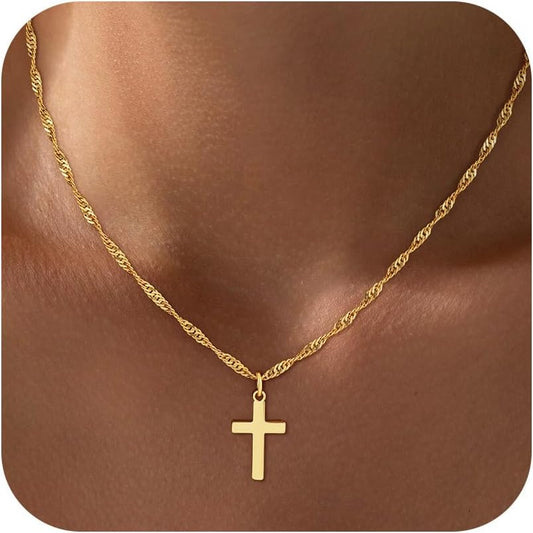 Manufacturer  Cross Necklace for Women Trendy - Dainty 18K Real Gold Plated Minimalist Cross Necklace Non Tarnish Waterproof Trendy Cute Simple Small Necklaces Easter Christian Religious Faith Jewelry Gifts  Necklace