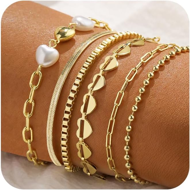 Manufacturer Gold Bracelets for Women,Dainty 14K Gold Plated Stack Set Trendy Stackable non tarnish Paperclip Chain Bracelets Gold Jewelry Sets Gifts for Women