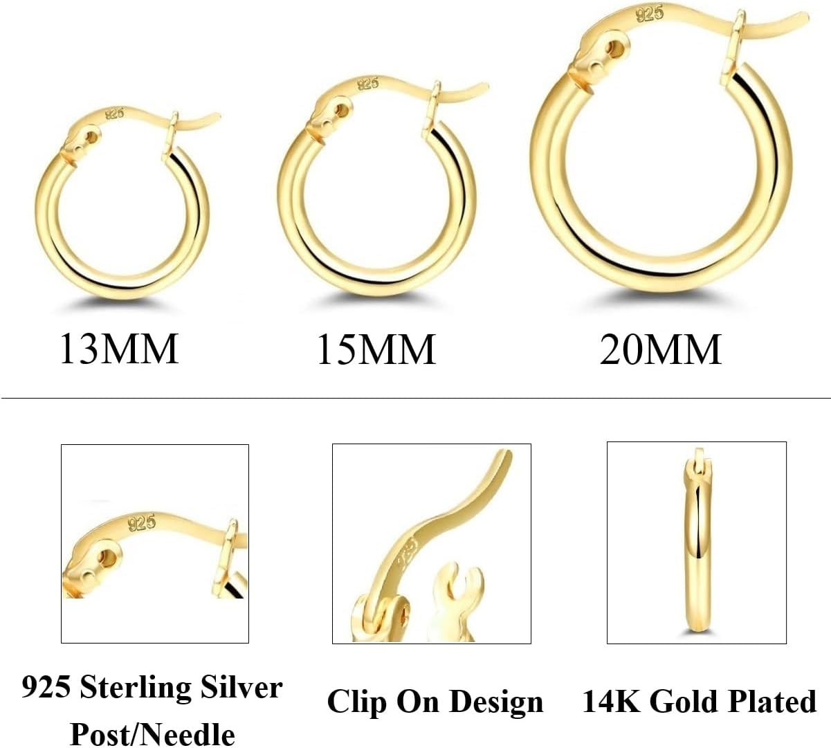Manufacturer  14K Gold Plated Hoop Earrings for Women, 4 Pairs Sterling Silver Post Small Hoops, Gold Huggie Earrings Set for Women Men (13mm 15mm 20mm 25mm)   rings