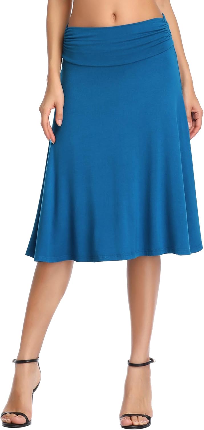 Manufacturer  Urban CoCo Women's Ruched High Waist Knee Length Jersey A-Line Stretchy Flared Casual Skirts