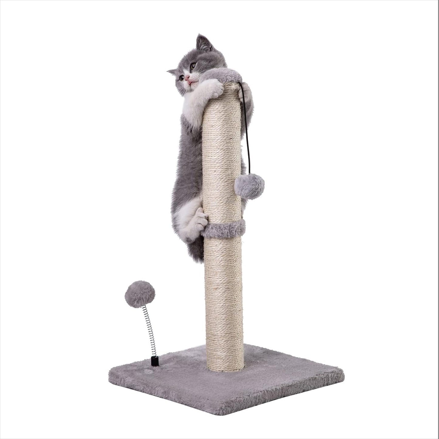 Manufacturer  MECOOL Cat Scratching Post Premium Basics Kitten Scratcher Sisal Scratch Posts with Hanging Ball 22in for Kittens or Smaller Cats (22 inches for Kitten, Beige)    Cat toy