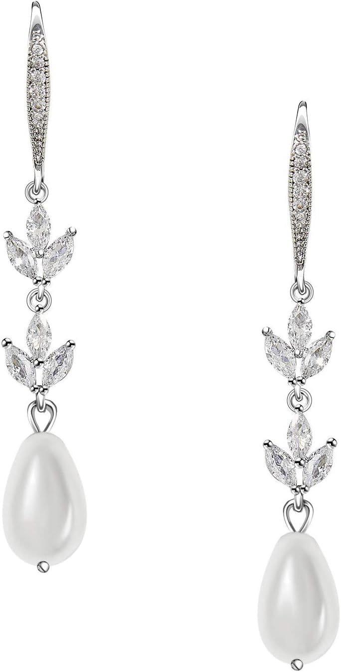 Manufacturer  SWEETV Cubic Zirconia Pearl Drop Wedding Earrings for Brides, Ivory Bridal Pearl Earrings for Bridesmaid Jewelry Gift  earring