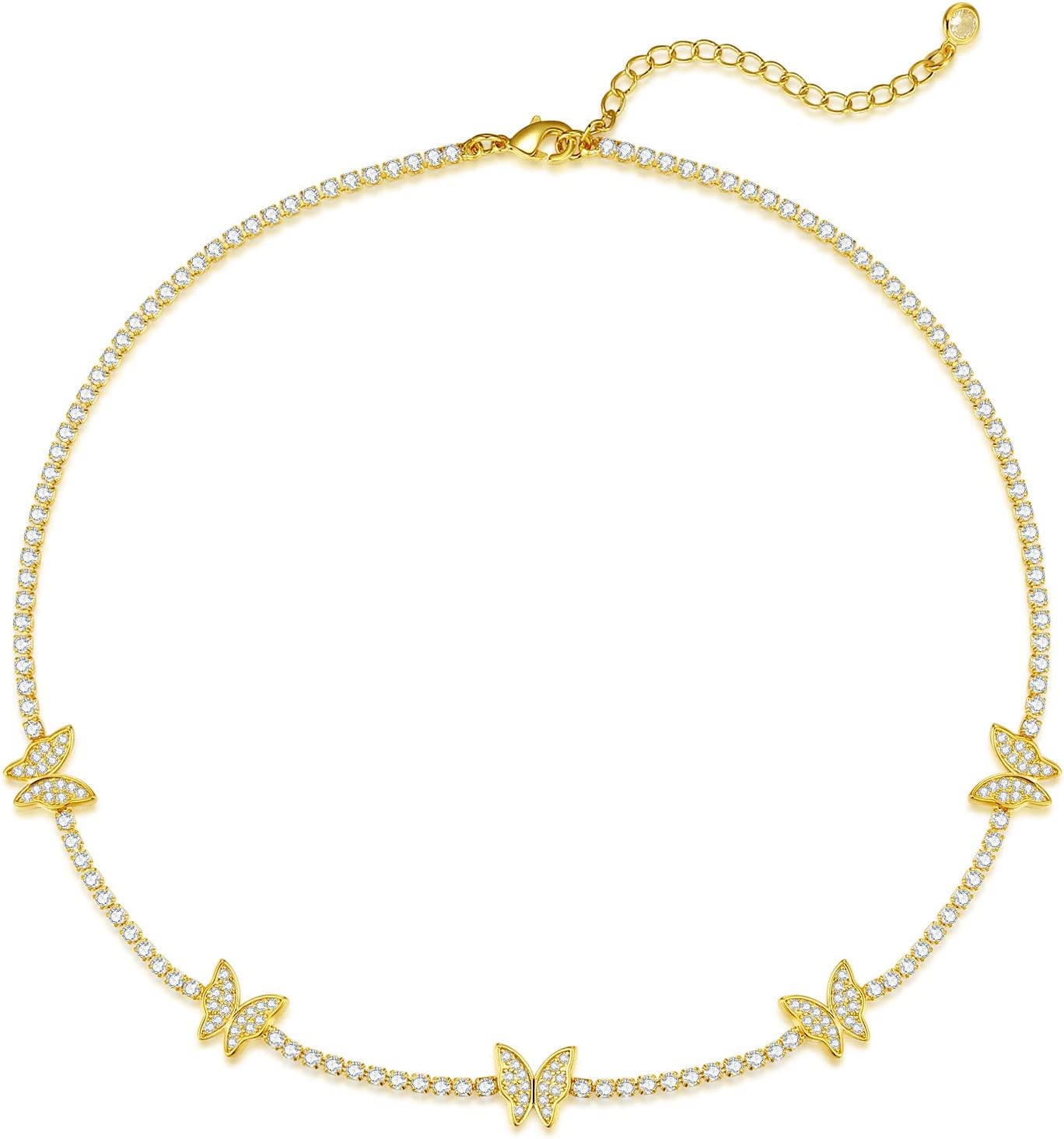 Manufacturer  Luxval Tennis Necklace 14K Gold Plated Rhinestone Butterfly Choker Necklaces for women Dainty Zirconia Cut Faux Diamond chain 3mm  necklace