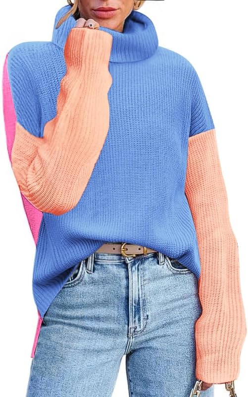 Manufacturer  Zeagoo Womens Turtleneck Sweater Fall Fashion  Long Sleeve Chunky Knitted Pullover Color Block Trendy Jumper Top   sweaters