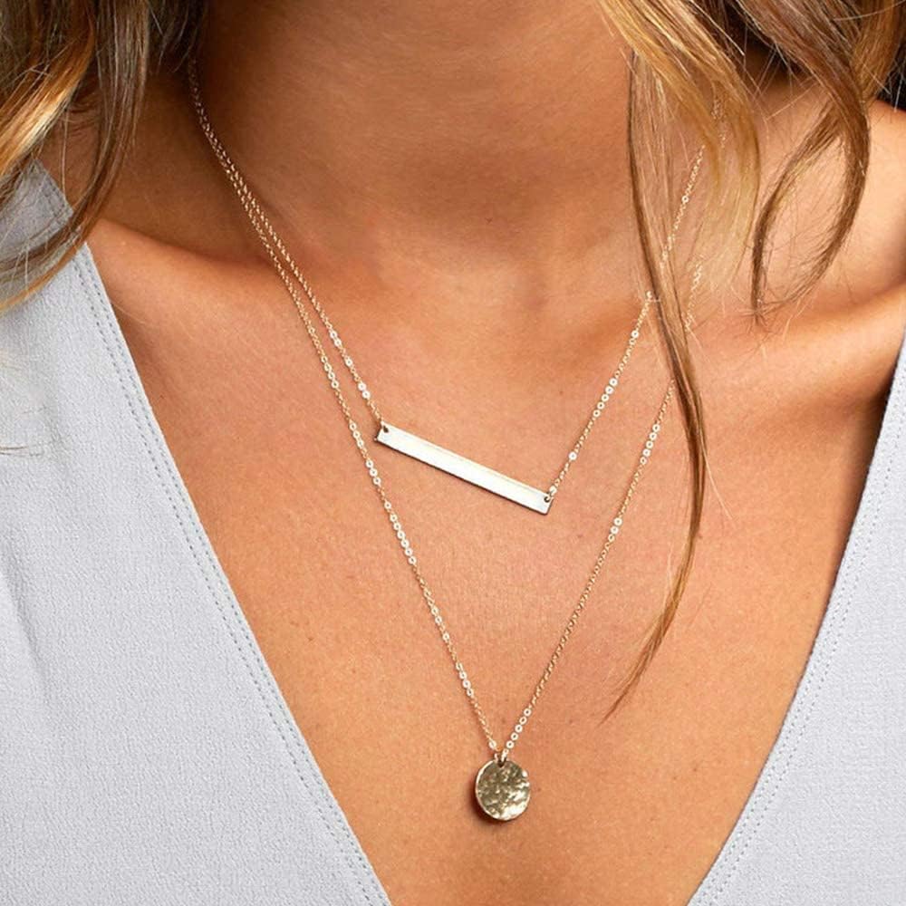 Manufacturer  Turandoss Dainty Layered Choker Necklace, Handmade 14K Gold Plated Y Pendant Necklace Multilayer Bar Disc Necklace Adjustable Layering Choker Necklaces for Women  necklace